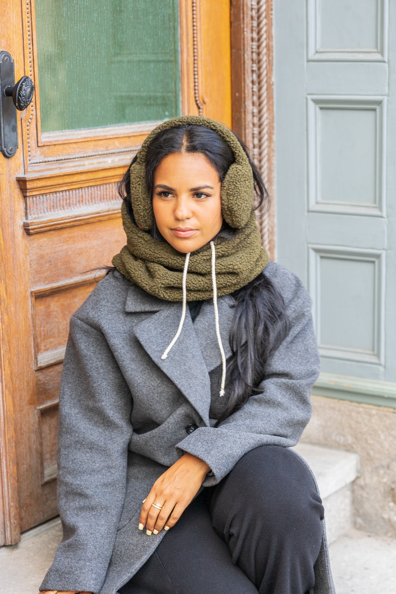 Reversible Black Hooded Neckwarmer