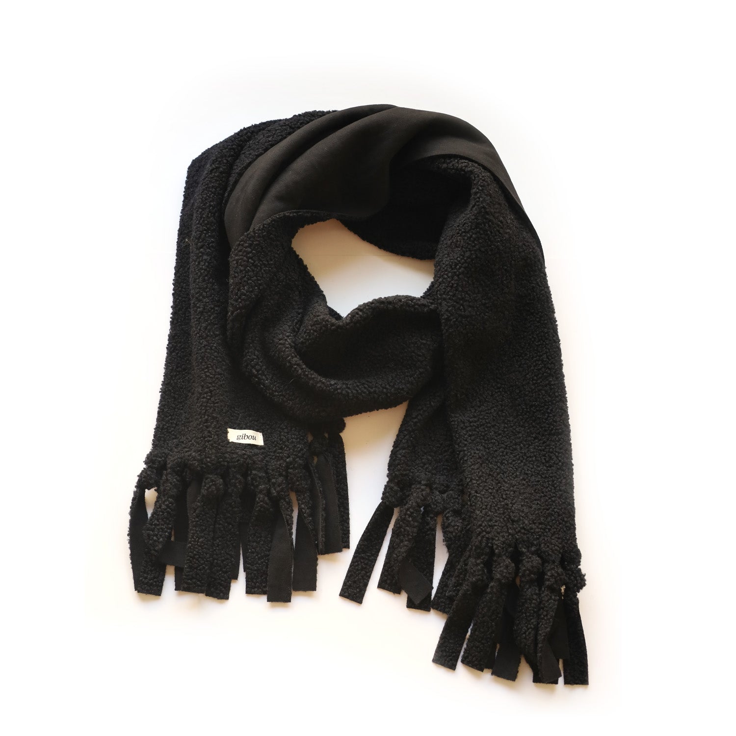 Black sherpa fringed scarf