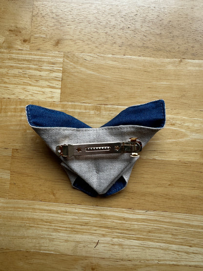 Échantillon - Barrette papillon en jean et lin
