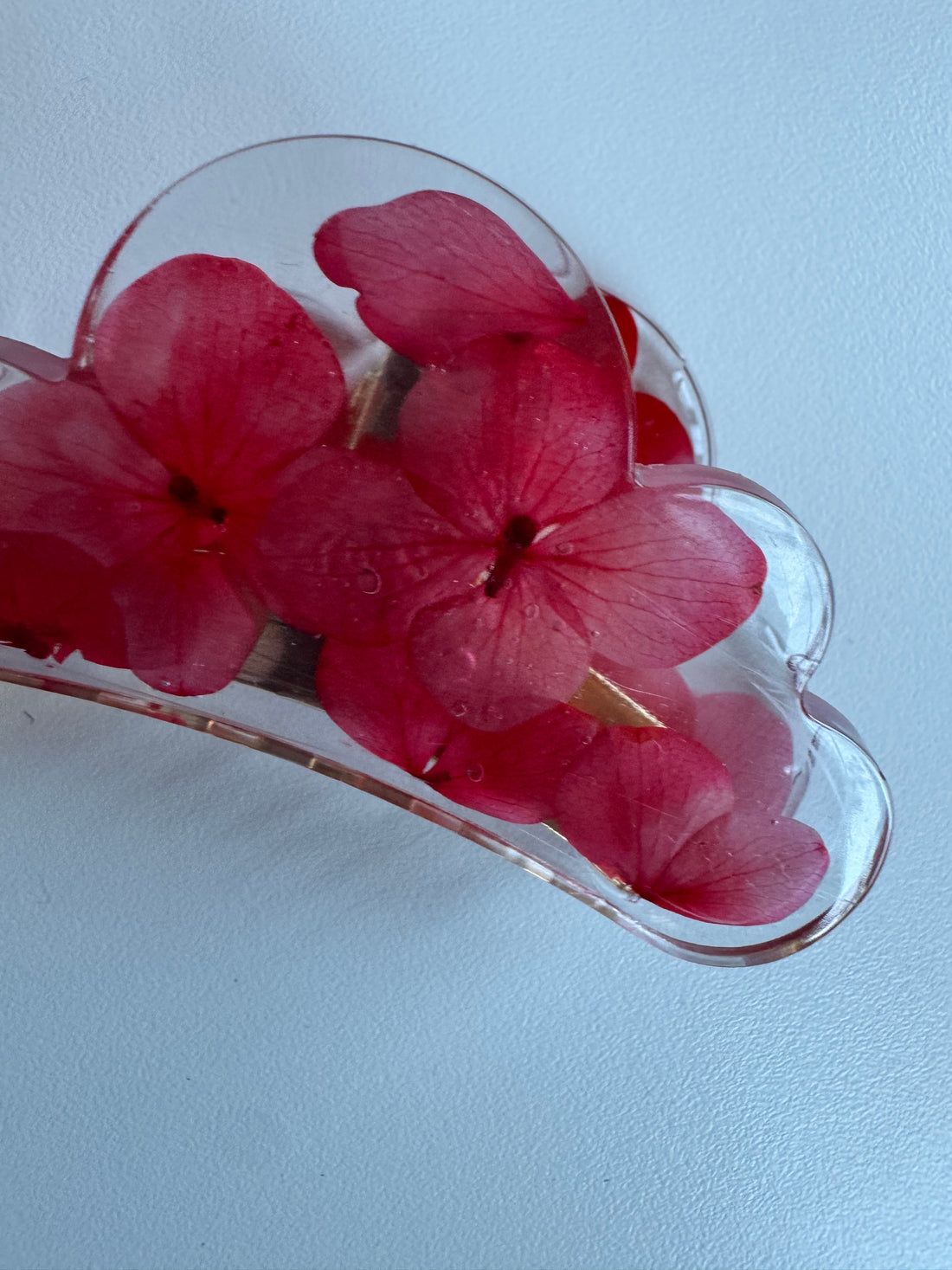 Échantillon - Pince en fleurs séchées sur résine fleurs rouges