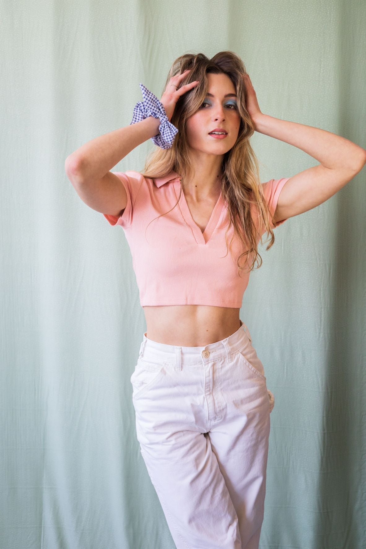 Échantillon - Chouchou vichy bleu et blanc