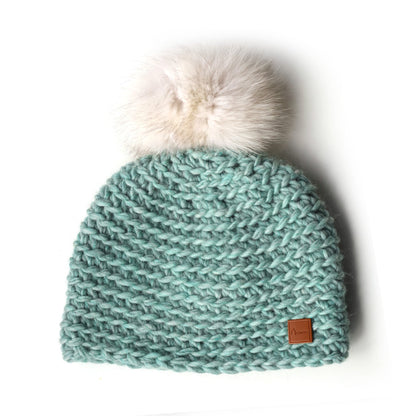 Tuque tricotée à la main - pompon renard norvégien recyclé - gibou.ca